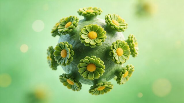 Green viruslike sphere with flower patterns