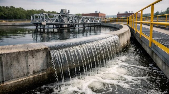 Industrial water purification system with overflow basin