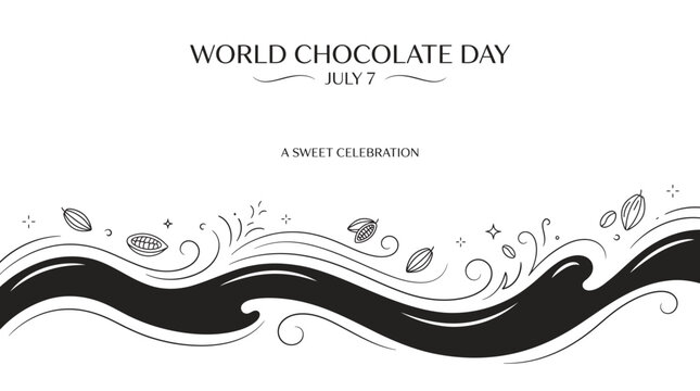 World Chocolate Day Melted Chocolate Wave Vector, Minimal Cocoa Banner Design with Copy Space
