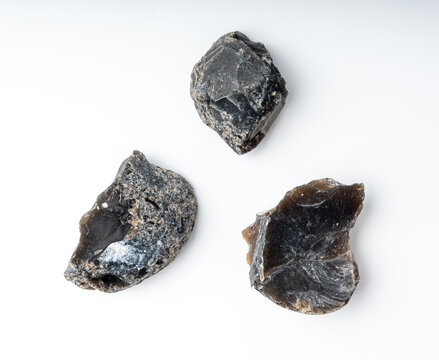 Natural black flint, chert mineral isolated