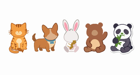 Obraz premium Cute Animal Sticker Pack Cartoon Vector Collection