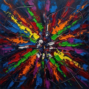 Intense abstract painting showing emotional turmoil through thick impasto textures and violent color contrasts, emphasizing subjective experience, expressionism, art, saturation