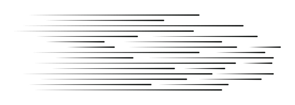 Black Horizontal Speed Lines Isolated on White Background - Abstract Motion Effect, Fast Velocity and Comic Action Vector Illustration