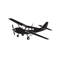 Light aircraft silhouette vector, small propeller plane icon, private aviation transport illustration, black and white single engine airplane © Adnan