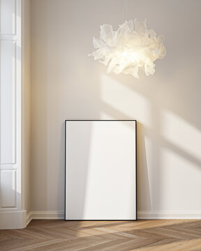 Modern Living Room Poster Frame Mockup with Natural Light and Minimalist Decoration. 3D render.