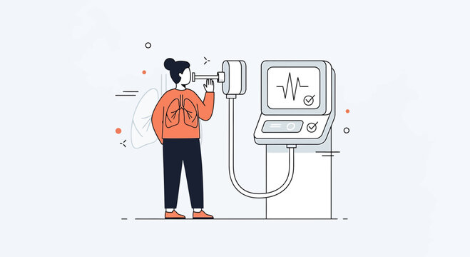 Pulmonary Function Test: Person Using Spirometer for Lung Capacity Measurement