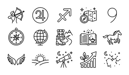 Astrology Icons Set, Celestial Symbols, Zodiac Signs, Horoscope Elements, Cosmic Journey Vector © Mahin