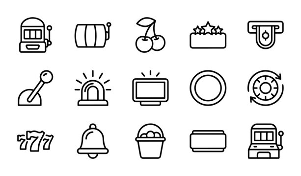 Casino Icons Set, Gambling Symbols Vector Collection, Slot Machine, Cherries, Lucky 7s