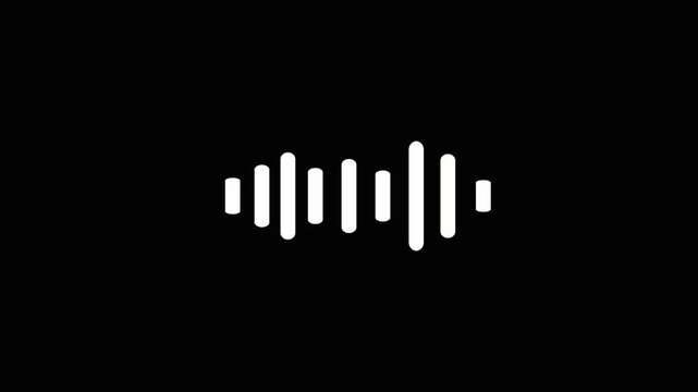Sound wave animation with white icon. Sound wave digital audio frequency. Sound wave music technology graphic on black background for player application.