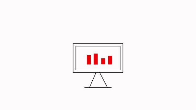 Bar chart animation on computer monitor. Bar chart white financial data visualization. Bar chart business statistics graphic on white background for analytics.