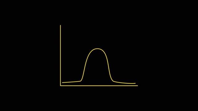 Graph line animation with yellow peak. Graph line digital data visualization. Graph line business analytics graphic on black background for market trends.