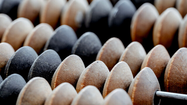Close-up of wooden abacus beads