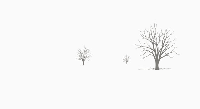 Minimalist illustration of bare winter trees and saplings in an isolated white background.