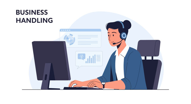 Customer Service Agent Working on Computer, Business Handling, Support Desk