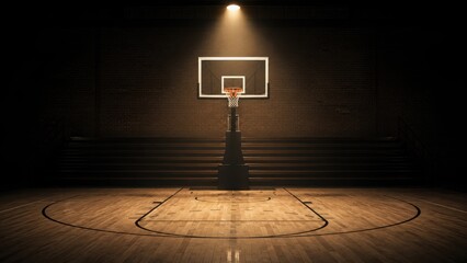 Empty basketball court illuminated by spotlight dramatic sports arena interior