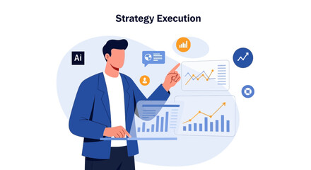 Obraz premium Business Strategy Execution with AI and Analytics Visualization