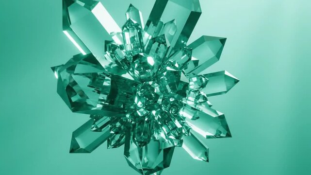 Green Crystal Cluster Growth, Gemstone Abstract Background, Faceted Mineral Geode