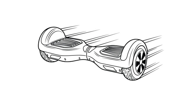 Sketch of a self balancing scooter a modern transportation device in black and white