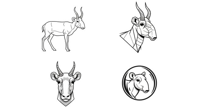Saiga Antelope Illustrations - Detailed Line Art Collection.