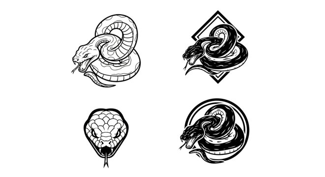 Snake Illustrations - Detailed Line Art of Coiled Reptiles.
