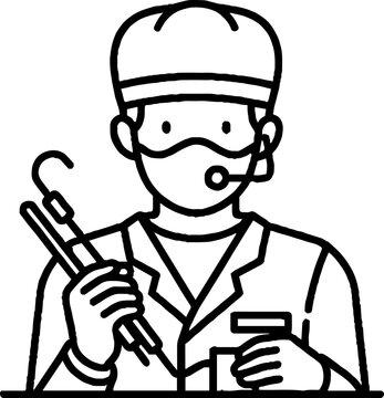 Professional surgeon with communication headset and medical tools