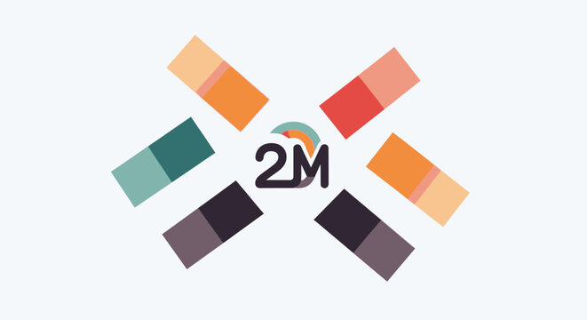 Abstract 2M logo featuring intersecting colorful geometric bars on isolated white background
