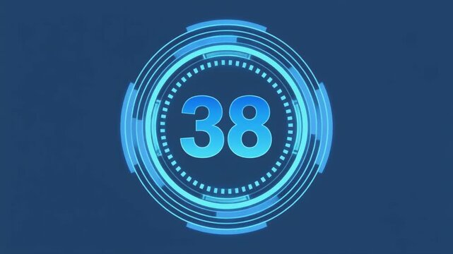 Futuristic Digital Countdown HUD Display with Number 38