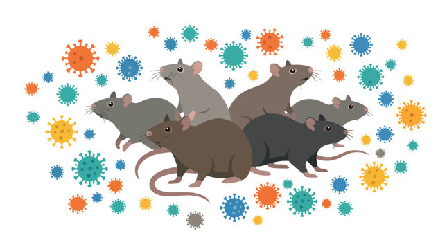 vector flat illustration of a rat swarm and a virus 004