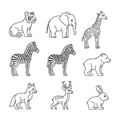 Naklejka premium Black and white animal drawings.