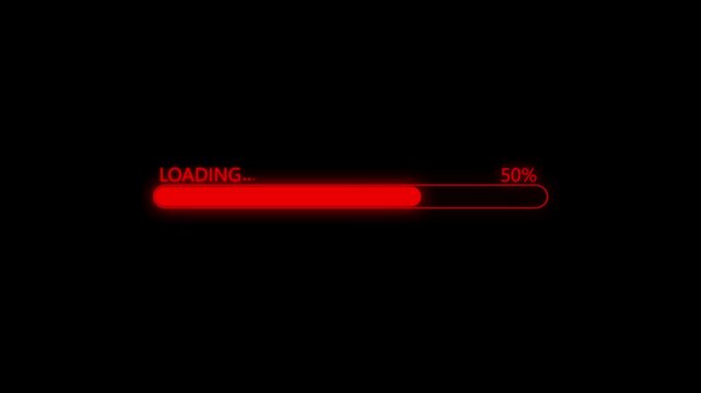 Abstract loading icon animation . Loading bar and percentage Futuristic progress loading bar 0-100 percent red color 