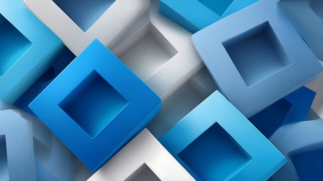 Modern 3D Geometric Blue and White Square Box Frames Background for Architectural Concept Business Presentation and Creative Design