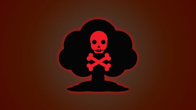 Massive Explosion with Mushroom Cloud and Skull Warning Symbol Animation