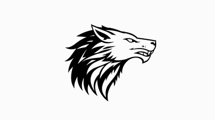 Obraz premium Wolf Head Logo Illustration in Black and White Outline