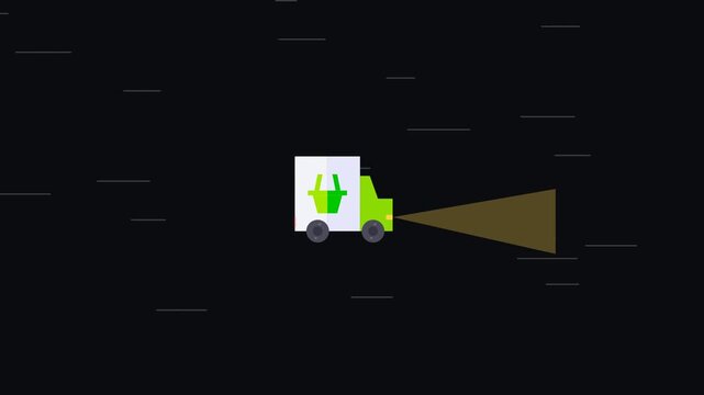 Animated truck with green logo moving.