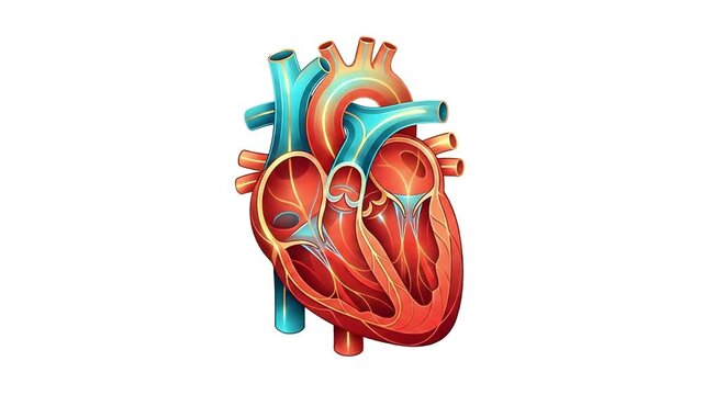 Minimalist Stylized Illustration of Human Heart Anatomy Showing Internal Chambers and Circulatory System