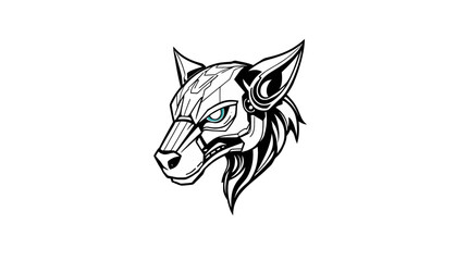 Fototapeta premium Wolf Head with Mechanical Geometric Design on White Background
