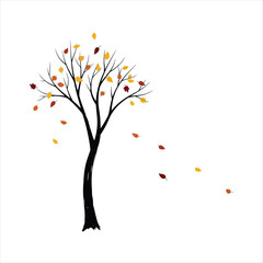 Naklejka premium Autumn tree with colorful leaves falling in the wind