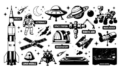 Rocket astronaut planet vector space icon collection illustration © MstLiza