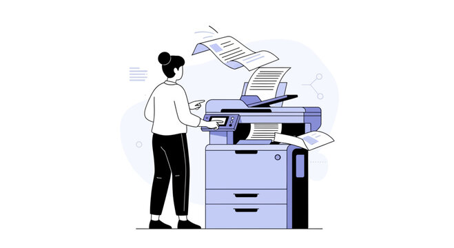 Office Worker Photocopying Documents Using a Multifunction Printer