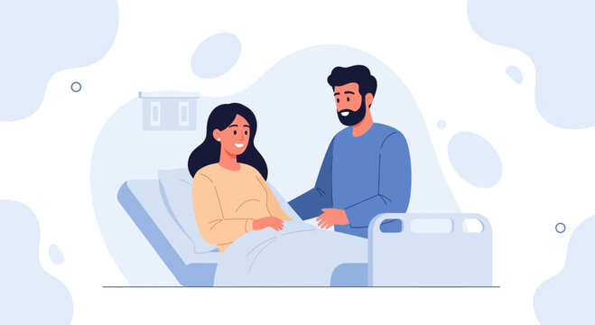 Couple in Hospital Room - Man Visits Woman Patient