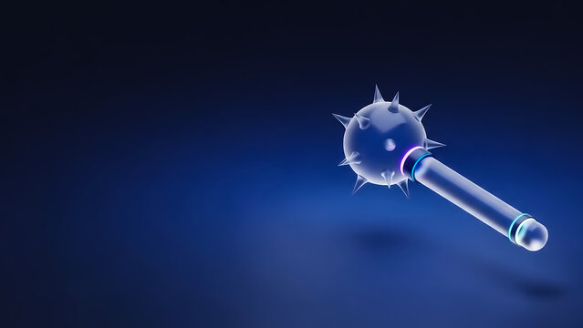 A sleek, metallic spiked mace with a glowing core, floating in a dark blue abstract space, evoking a sci-fi or futuristic theme.