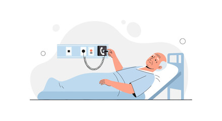 Obraz premium Elderly patient in hospital bed using call button for assistance