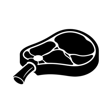 Black and White Icon of a Raw Meat Steak with Bone