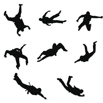 Skydiving Free Fall Silhouette Poses Set &ndash; Extreme Air Sport Vector Collection