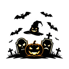 Obraz premium Halloween spooky pumpkin and graveyard isolated on transparent background