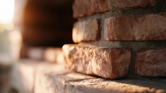 Close-up of a brick wall. the bricks are stacked on top of each other and appear to be old and weathered.
