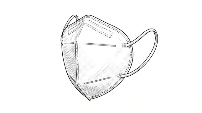 White KN95 mask isolated on white background, featuring ergonomic multilayer filtration for respiratory safety and protection.