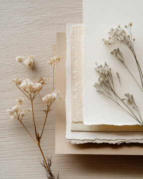 Cream Handmade Paper Stack for Wedding Invitations and Natural Stationery Branding