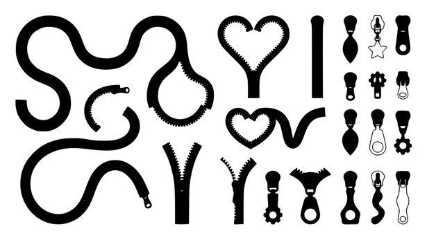 Creative zipper collection vector illustration decorative fashion zipper elements isolated on white