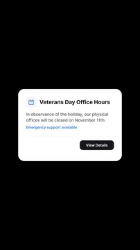 Veterans Day office hours notification in mobile UI